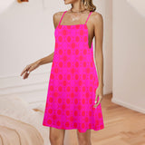 polka dot unique pattern print Drawstring Neck Sleeveless Dress (Model D68) - Objet D'Art