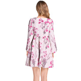 Pink Wildflowers Lantern Sleeve Deep V-Neck Short Dress - Objet D'Art