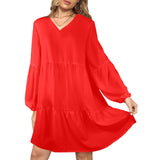 pure red print V-Neck Loose Fit Dress (Model D66) - Objet D'Art