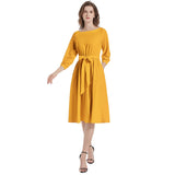 Saffron Boat Neck Belted Flared Dress - Objet D'Art