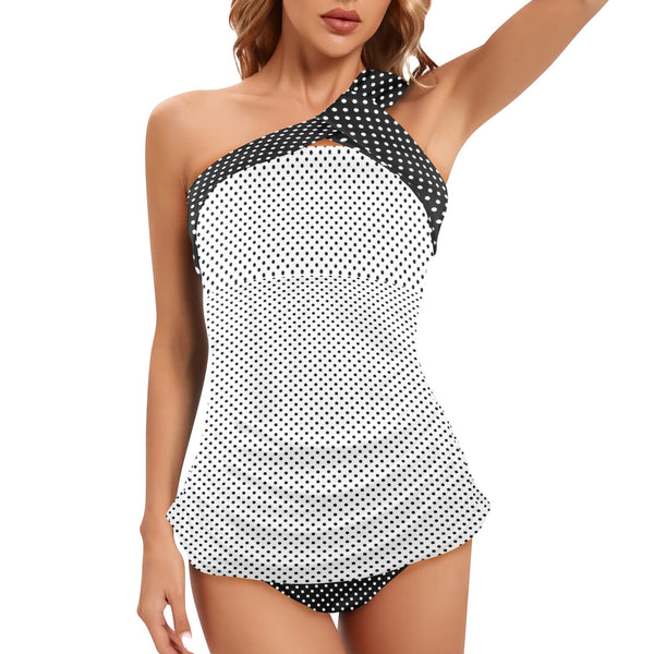 Black and White skirt Women's One Shoulder Backless Swimsuit - Objet D'Art