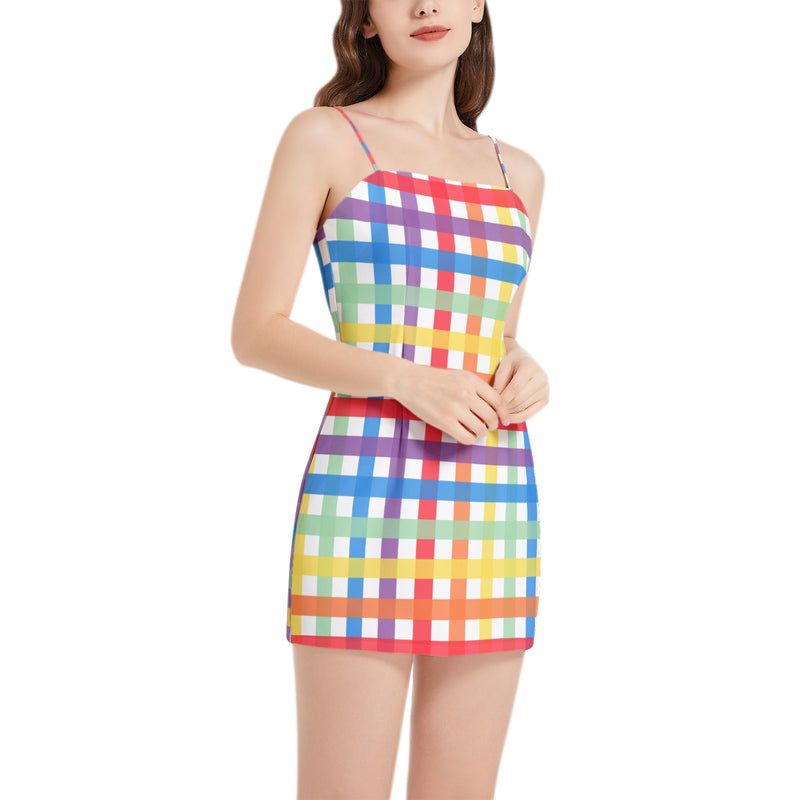 Sleeveless Square Neckline Spaghetti Strap Mini Dress - Objet D'Art