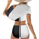 bw striped reverse print Women's Ruffle Off Shoulder Bikini Swimsuit (Model S45) - Objet D'Art