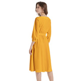 Saffron Boat Neck Belted Flared Dress - Objet D'Art