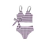 lav dot dash print Knot Side Bikini Swimsuit (Model S37) - Objet D'Art