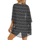 ogee outline print 2 Women's Kimono Chiffon Cover Up (Model H51) - Objet D'Art