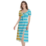 Puff Sleeve Split Thigh Midi Dress - Objet D'Art