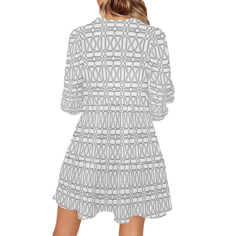 shapes pattern print 3 V-Neck Loose Fit Dress (Model D62) - Objet D'Art
