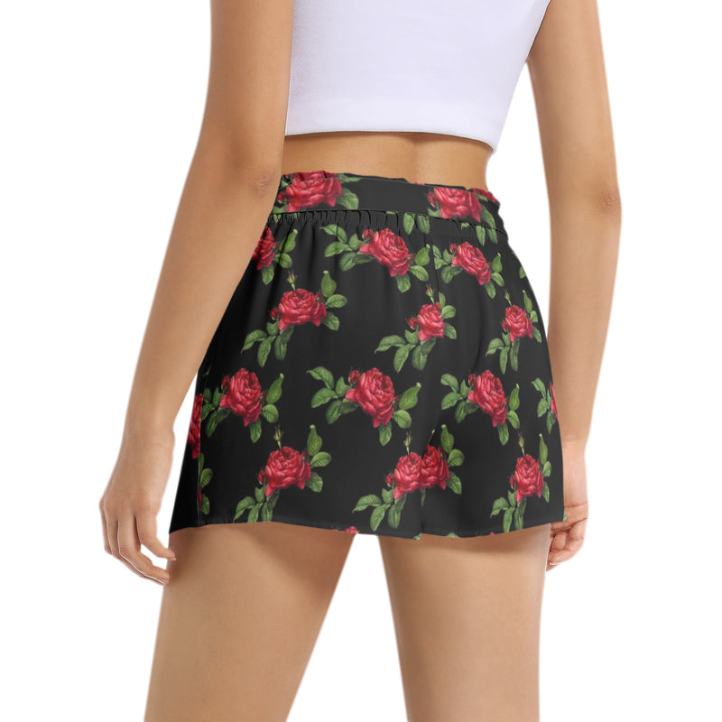 Red Roses Women's Belted Short - Objet D'Art