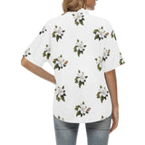 magnolia print on white All Over Print Hawaiian Shirt for Women (Model T58) - Objet D'Art