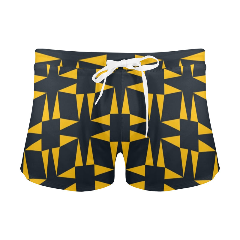 squ tri print Men's Swim Trunks with Zipper Pocket (Model L71) - Objet D'Art