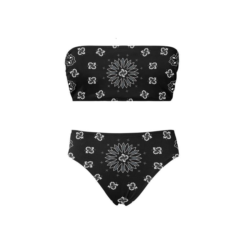 black bandana Chest Wrap Bikini Swimsuit (Model S36) - Objet D'Art
