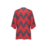waves10 print Women's Kimono Chiffon Cover Up (Model H51) - Objet D'Art