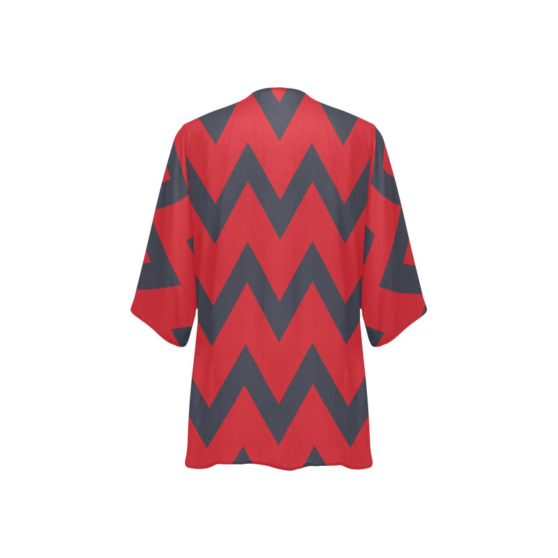 waves10 print Women's Kimono Chiffon Cover Up (Model H51) - Objet D'Art