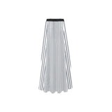 white dark blue striped print 2 High Slit Long Beach Dress (Model S40) - Objet D'Art