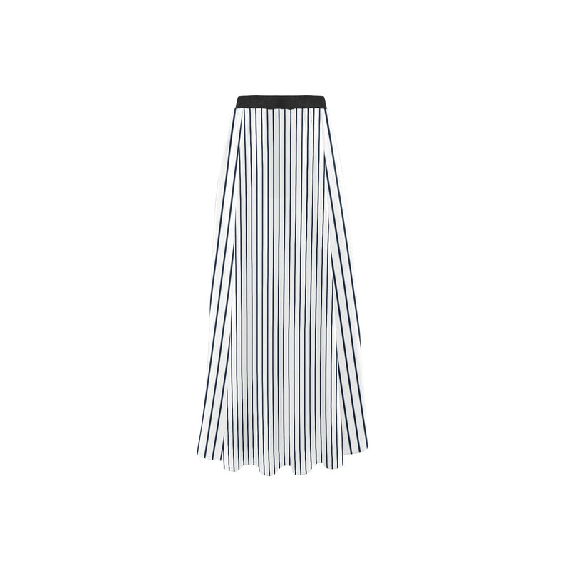 white dark blue striped print 2 High Slit Long Beach Dress (Model S40) - Objet D'Art