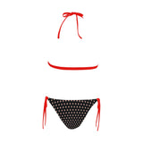 sun polka dot print red center print Buckle Front Halter Bikini Swimsuit (Model S08) - Objet D'Art