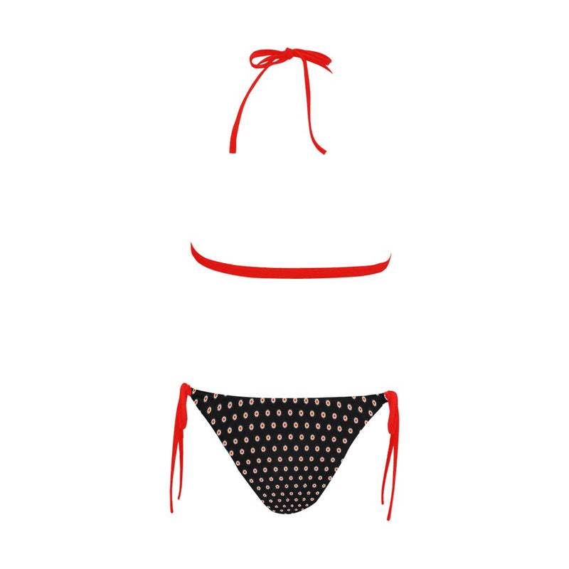 sun polka dot print red center print Buckle Front Halter Bikini Swimsuit (Model S08) - Objet D'Art