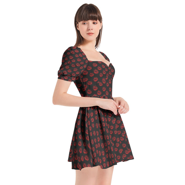 Puff Sleeve Sweetheart Neck Short Dress - Objet D'Art