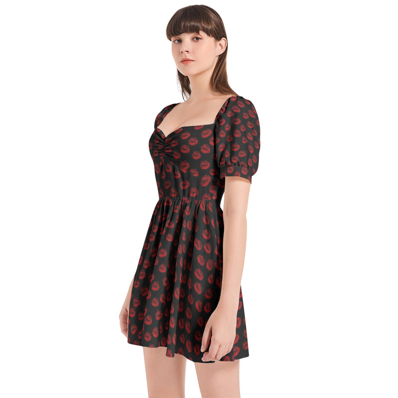 Puff Sleeve Sweetheart Neck Short Dress - Objet D'Art