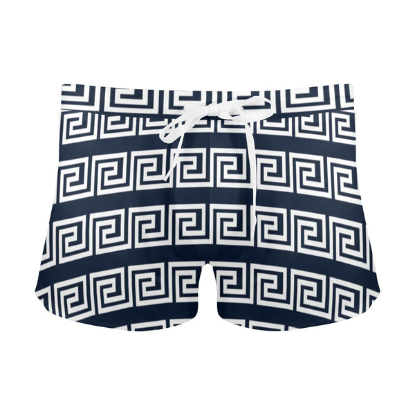 white on blue greek key print Men's Swim Trunks with Zipper Pocket (Model L71) - Objet D'Art