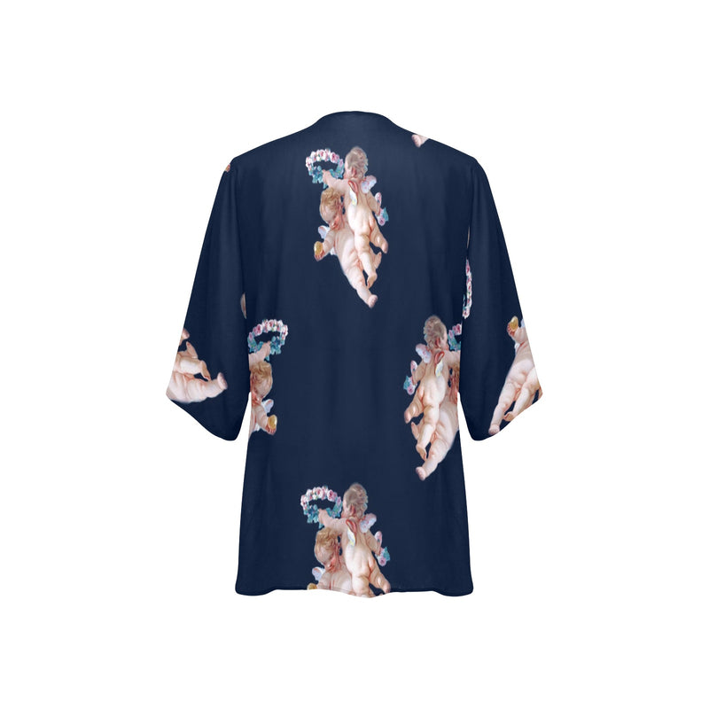 cheribum navy blue print 5 Women's Kimono Chiffon Cover Up (Model H51) - Objet D'Art