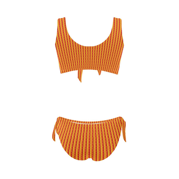 mandala striped red yellow orange Bow Tie Front Bikini Swimsuit (Model S38) - Objet D'Art