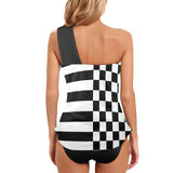 black 2 9k Women's One Shoulder Backless Swimsuit (Model S44) - Objet D'Art