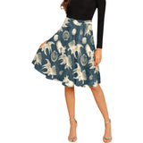 aquatic world sepia split print Melete Pleated Midi Skirt (Model D15) - Objet D'Art