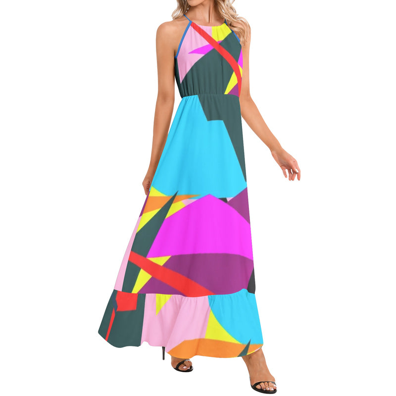 Confetti Burst Ruffle Hem Halter Neck Maxi Dress - Objet D'Art
