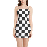 Piebald Pixels Sleeveless Square Neckline Spaghetti Strap Mini Dress - Objet D'Art