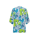 pisces neon green blue ombre print Women's Kimono Chiffon Cover Up (Model H51) - Objet D'Art