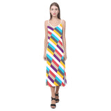 color lattice print V-Neck Open Fork Long Dress(Model D18) - Objet D'Art