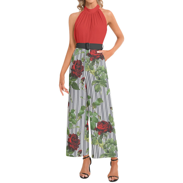 Halter Neck Buckle Belted Jumpsuit - Objet D'Art