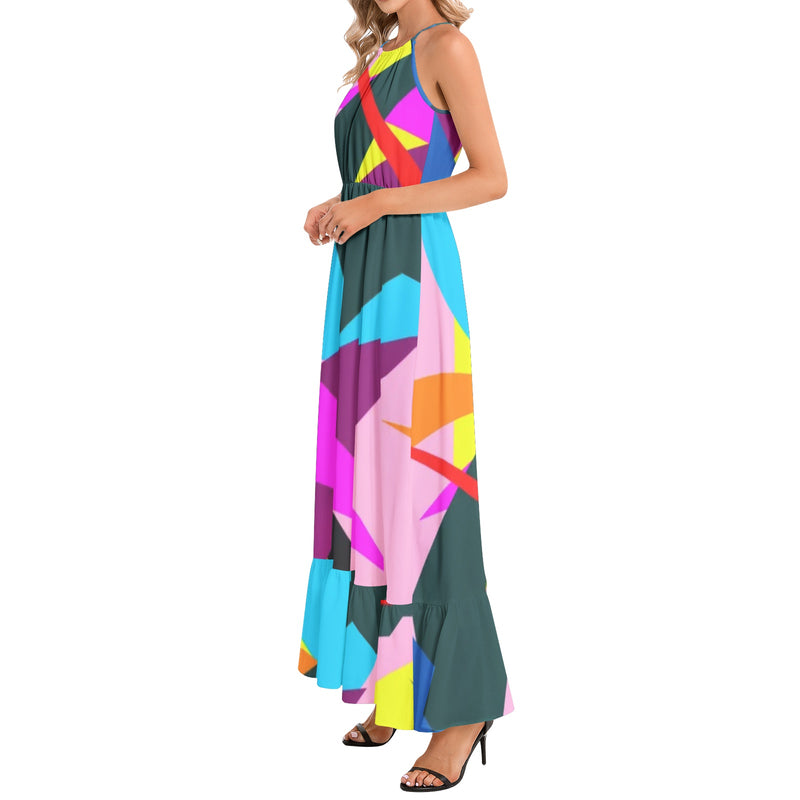 Confetti Burst Ruffle Hem Halter Neck Maxi Dress - Objet D'Art