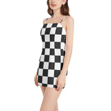 Piebald Pixels Sleeveless Square Neckline Spaghetti Strap Mini Dress - Objet D'Art