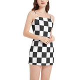 Piebald Pixels Sleeveless Square Neckline Spaghetti Strap Mini Dress - Objet D'Art