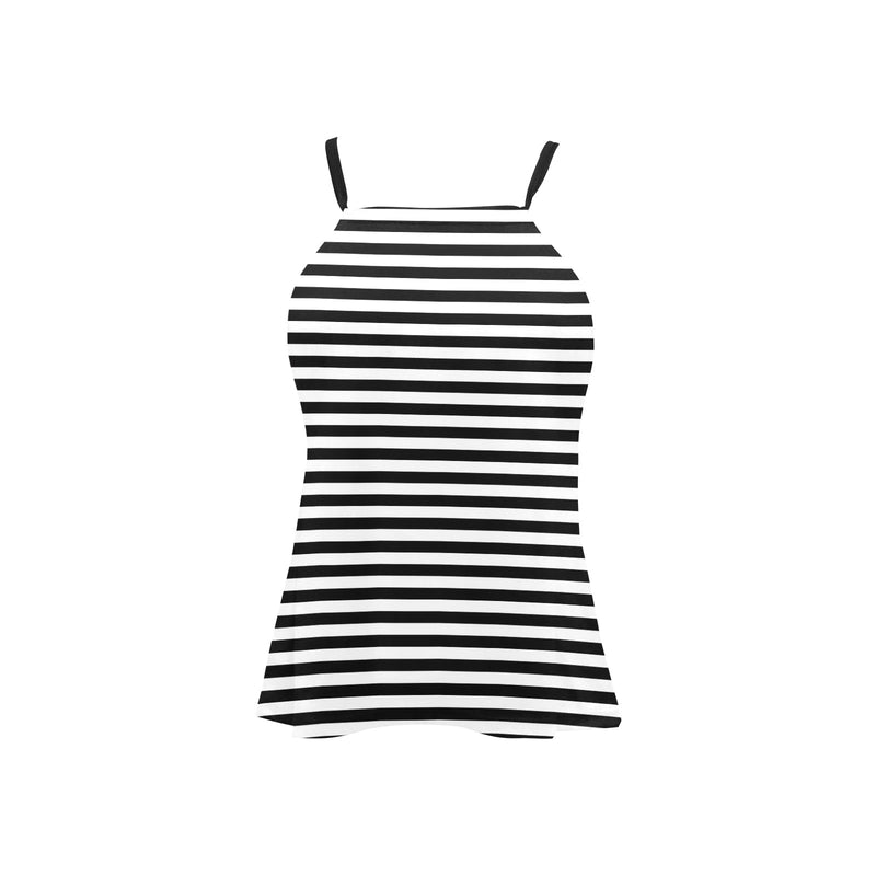 bw thin striped print 3 Loose Fit Halter Neck Top (Model T68) - Objet D'Art