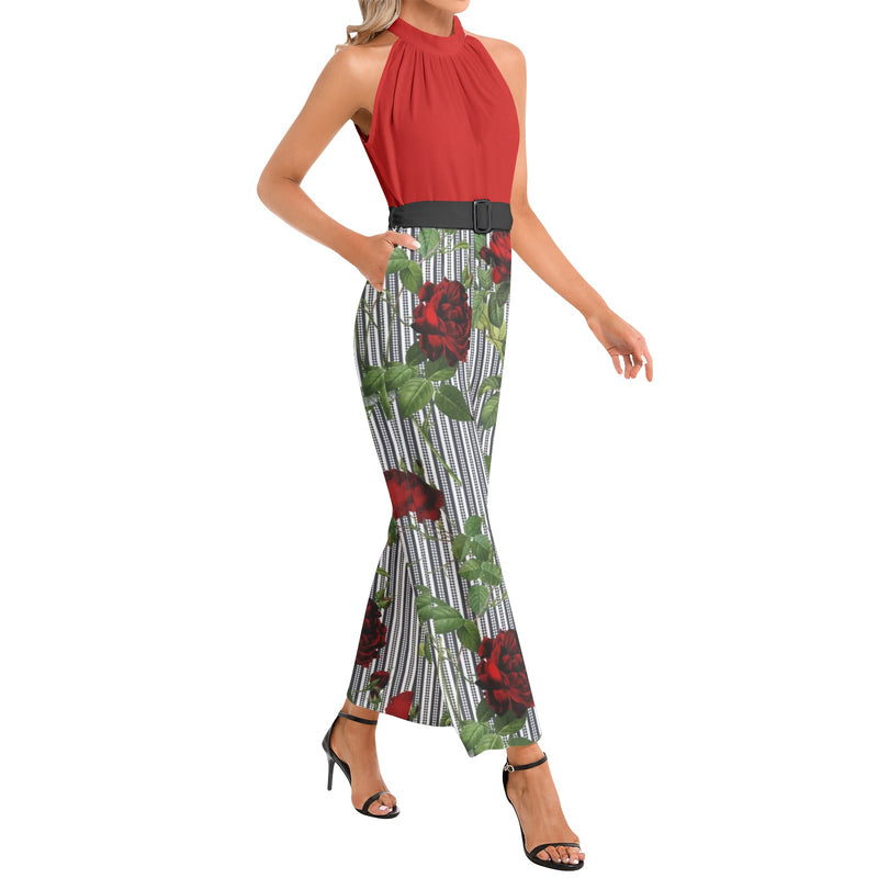 Halter Neck Buckle Belted Jumpsuit - Objet D'Art