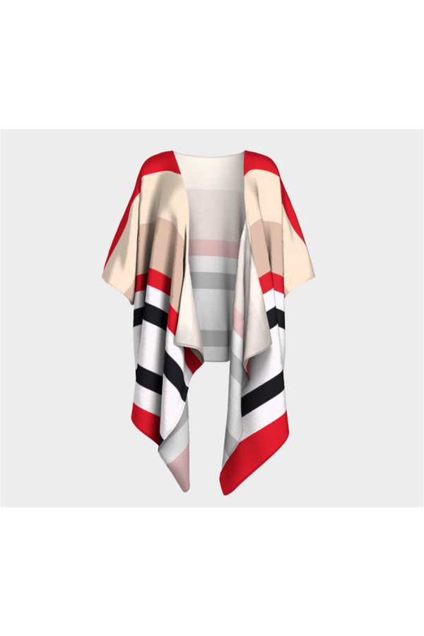 White Black & Red Striped Draped Kimono - Objet D'Art