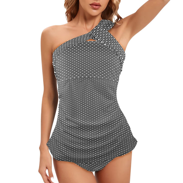 hex star print 5A Women's One Shoulder Backless Swimsuit (Model S44) - Objet D'Art