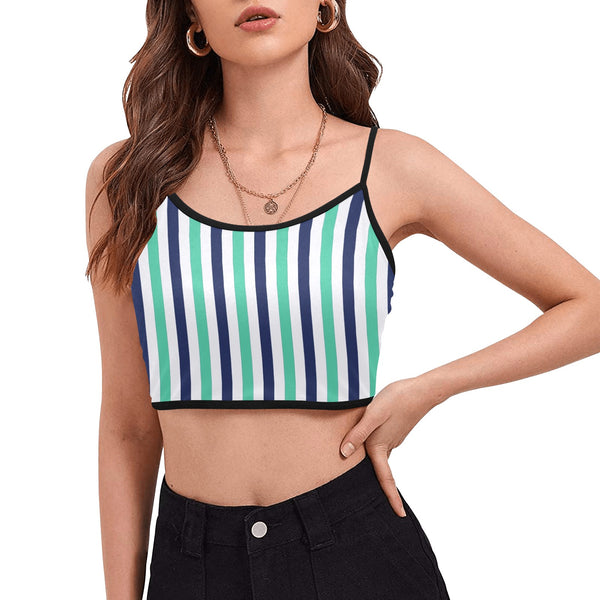 striped print 15A Women's Spaghetti Strap Crop Top (Model T67) - Objet D'Art