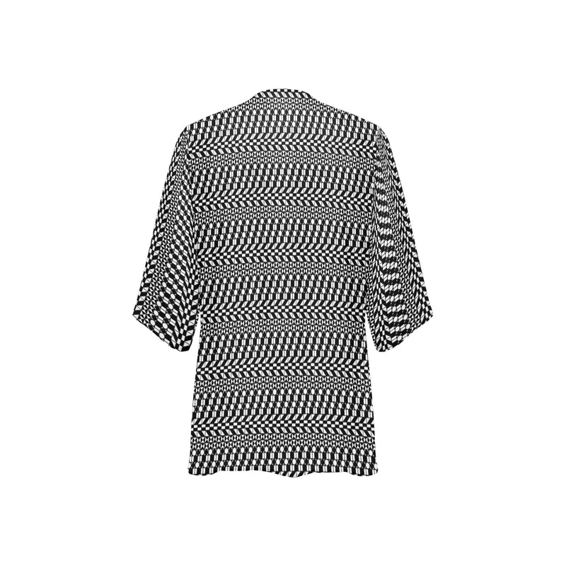 striped geo print 5C Women's Kimono Chiffon Cover Up (Model H51) - Objet D'Art