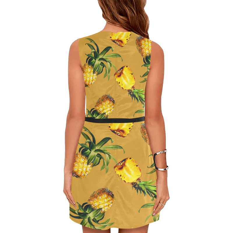 big pineapple print 2A Eos Women's Sleeveless Dress (Model D01) - Objet D'Art