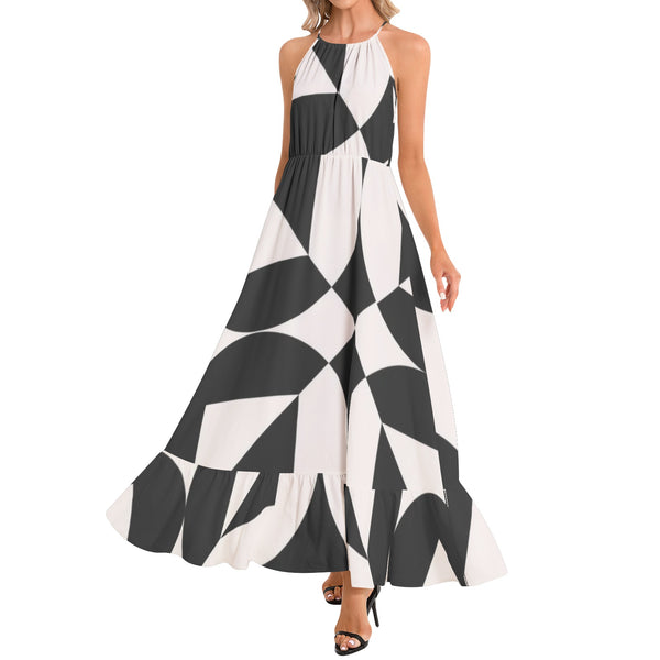 Sacred Geometry Ruffle Hem Halter Neck Maxi Dress - Objet D'Art