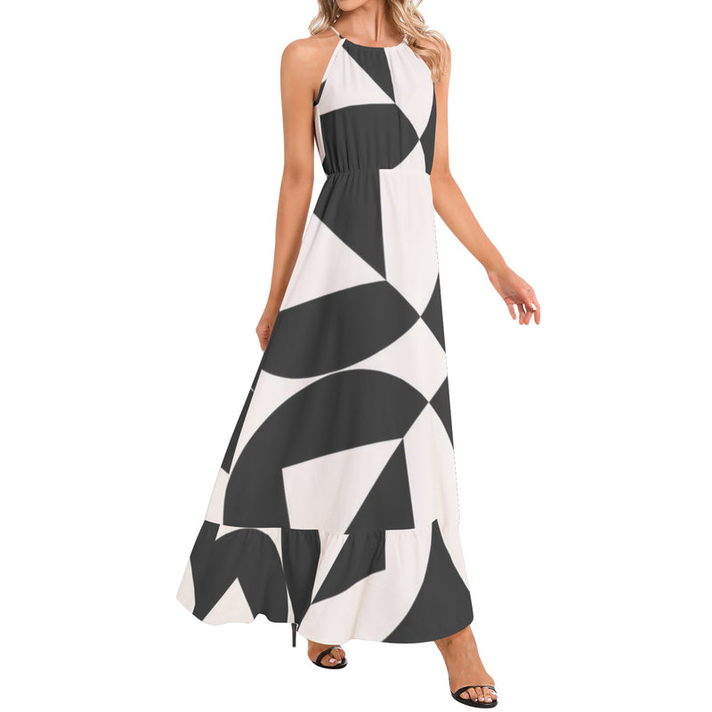 Sacred Geometry Ruffle Hem Halter Neck Maxi Dress - Objet D'Art