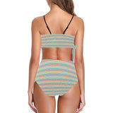 greek key light colors print 2 Knot Side Bikini Swimsuit (Model S37) - Objet D'Art