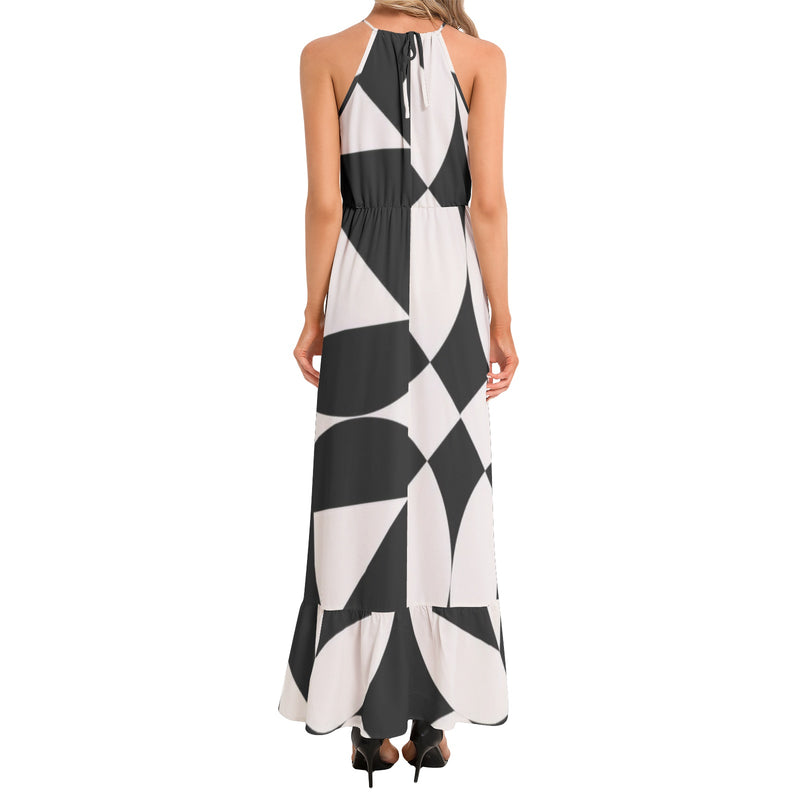 Sacred Geometry Ruffle Hem Halter Neck Maxi Dress - Objet D'Art