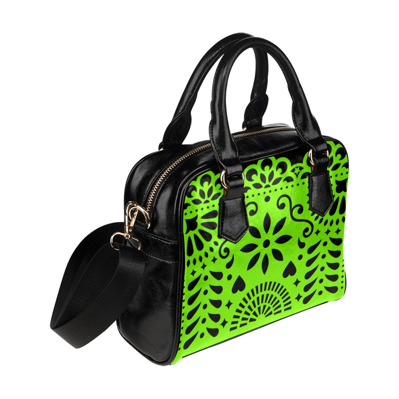 Lime Green Papel Picado Shoulder Handbag (Model 1634) - Objet D'Art