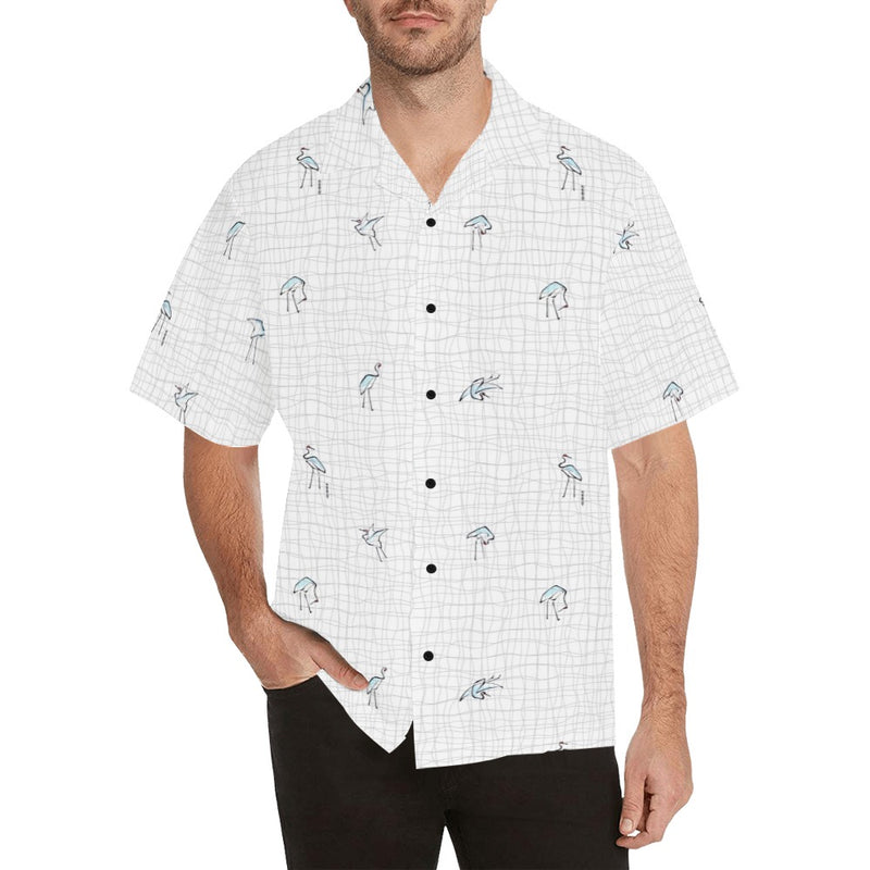 hokusai crane grid wavy print 2 Hawaiian Shirt (Model T58) - Objet D'Art